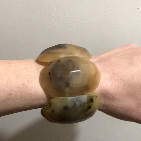 Large bead cuff bracelet, neutral tone stones - Picture 2 of 2